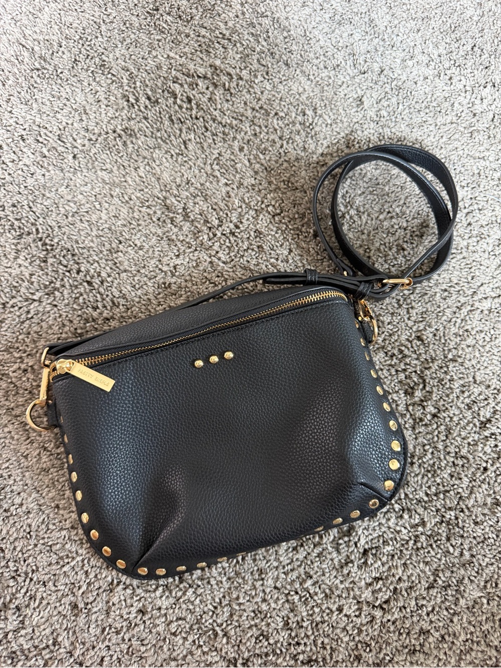 Pretty Simple Black Leather Crossbody Bag with Gold Studs